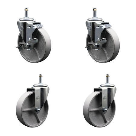 Service Caster Semi Steel Swivel Grip Ring Caster Set 45'' Wheels&7/16'' Stems-2 w/BRK, 4PK SCC-GR20S515-SSR-TLB-716138-2-S-2
